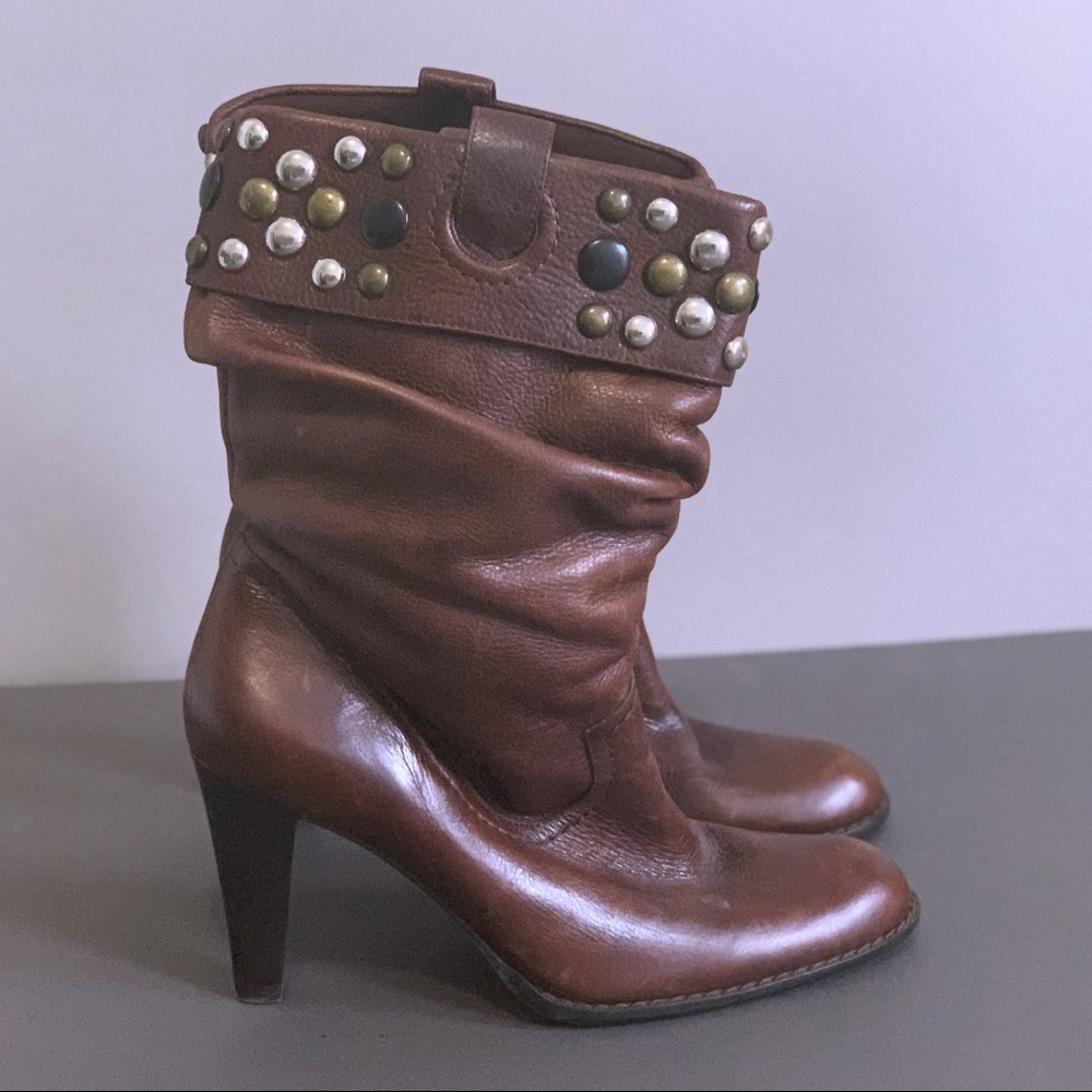 NWOT leather slouchy studded booties